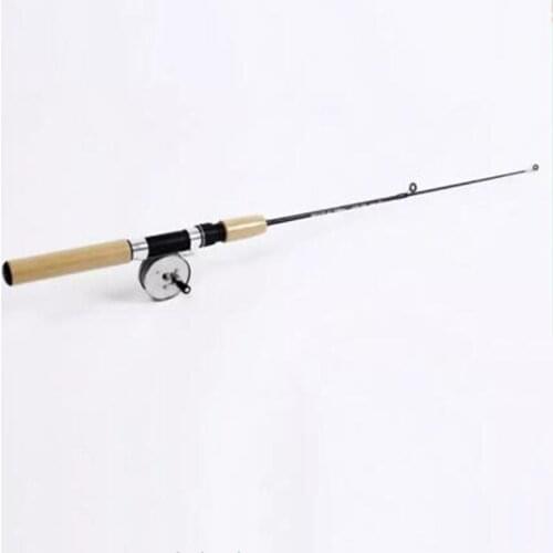 Winter Shrimp Fishing Rods Mini Ice Rod Metal Fishing Reels Elastic Carbon Bait Anti Slip Wood Color Handle Casting Rod