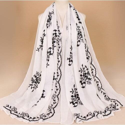 High Quality Cotton Embroider Scarf Hijabs Muslim Floral Long Wraps Summer Popular shawls Muffler pashmina 200*90cm 1PC Retail