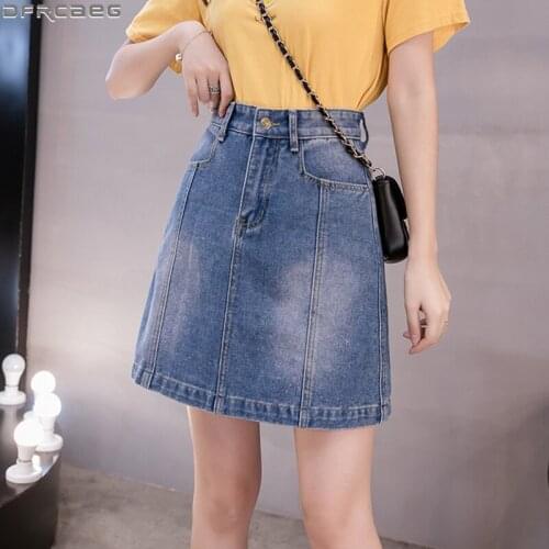 New 2020 Summer A-line Denim Skirts For Women Vintage High Waist Female Faldas Streetwear Kawaii Mini Skirt Plus Size Saia Jeans