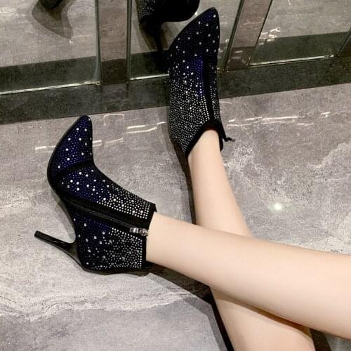 Lady Sexy Stiletto Boots With Diamond Autumn Winter New Rhinestone Star Suede Stiletto With Fashionable Banquet Womens Shoes