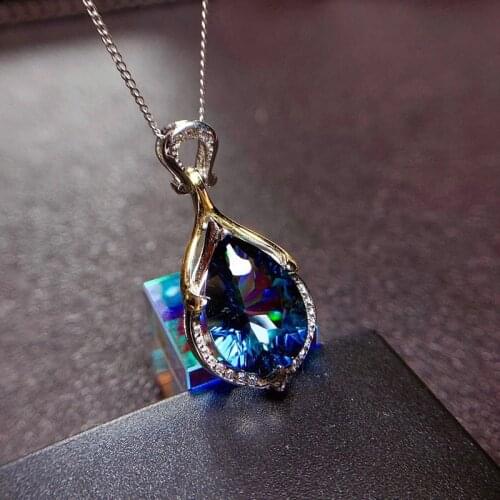 KOFSAC New Luxury Crystal CZ Water Droplets Pendant Choker Necklace Silver Color Chain Necklaces For Women Wedding Jewelry Gifts