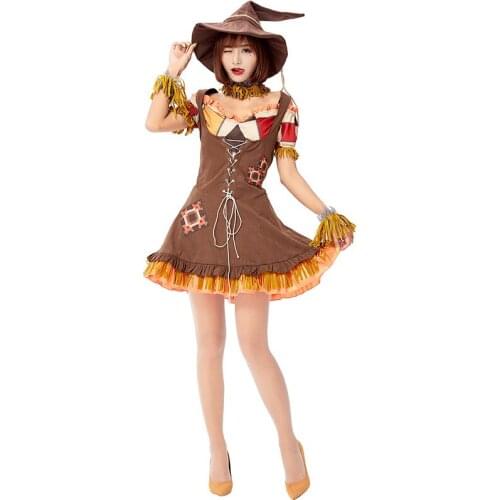 Women Scarecrow Cosplay Female Halloween Beggar Costumes Carnival Purim Parade Stage Nightclub Bar Role Play Showing Party Dress