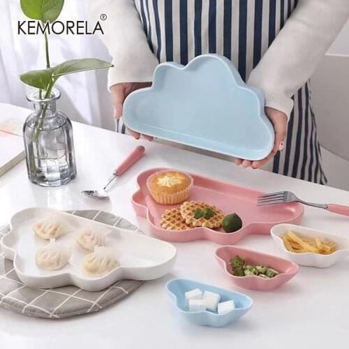 1PCS Cloud Rain Ceramic Plate Creative Cartoon Breakfast Plate Matt Snack Plate Novel Cute Dish Dinnerware Kid Children Baby