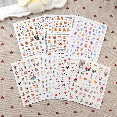 1Pc Ultra-thin 3D Cute Bear Rabbit Panda Insect Nail Sticker Stereoscopic Self-Adhesive Nail Sticker Decoration
