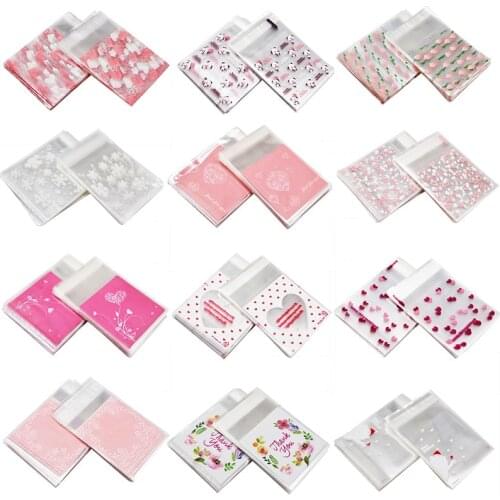 100pcs 7x7CM Flower Pattern Cake Cookie Packaging Bag&Gift Candy Bags DIY Self Adhesive Pouch Wedding Birthday Party