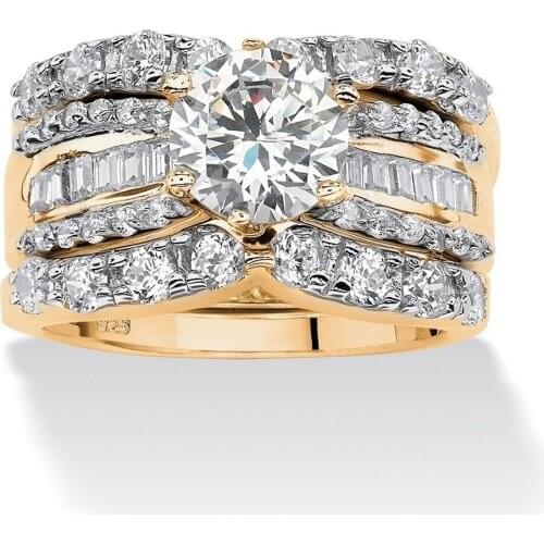 3pcs / Set Luxury White Zircon Ring Set Womens Accessories Fashion Statement Wedding Engagement Ring Womens Jewelry Gift