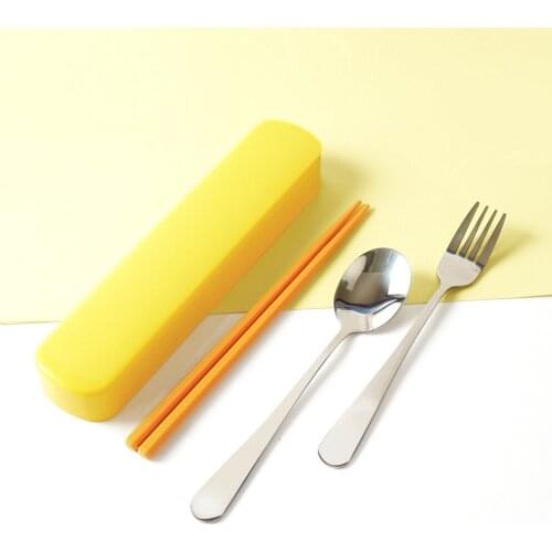 3PCS/Set Family Travel Camping Dinnerware Portable Cutlery Set with Box Stainless Steel Spoon Fork Alloy Chopsticks Tableware