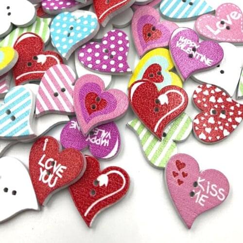 30pc Wooden Buttons Mixed Red Heart Pattern 2-Hole Fit Sewing Scrapbooking Decorative Buttons Craft DIY 19*20mm WB450