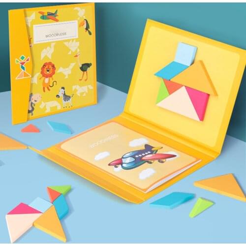 3d Wooden Magnetic Wooden Puzzle Jigsaw Tangram Book Toy Thinking Training Game Baby Montessori Educational Toys for Children