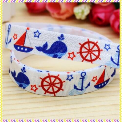 5/8'' Free shipping Fold Elastic FOE navy printed headband headwear hair band diy decoration wholesale OEM B980