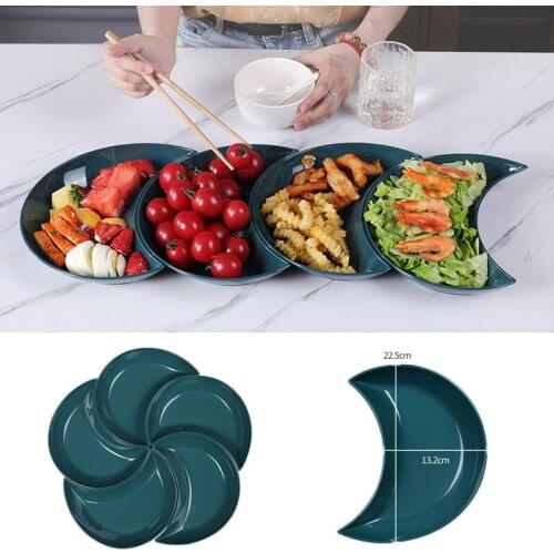 5pcs Plastic Crescent Shaped Kitchen Dinner Plates Dishes Stackable Food Snack Fruit Dishes Saucer Tea Dessert Tray Tableware