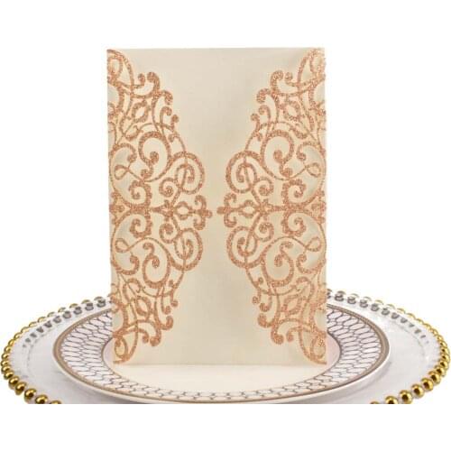 50pcs free shipping ,Luxury Personalized rose gold glitter paper Laser Cut invites, Wedding Invitation Cards,wedding decoration