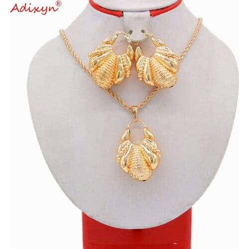 Adixyn Luxurious Rose Gold Color Jewelry Sets Hollow Necklace&Earring&Pendant For Women/Girls Birthday Party Gift N051416