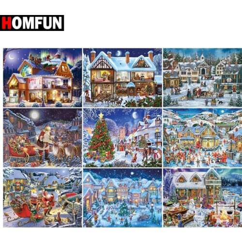 HOMFUN Full diamond Painting "House christmas scenery" Resin Drill Embroidery 5D Diy Diamond Painting Handmade Cross Stitch gift