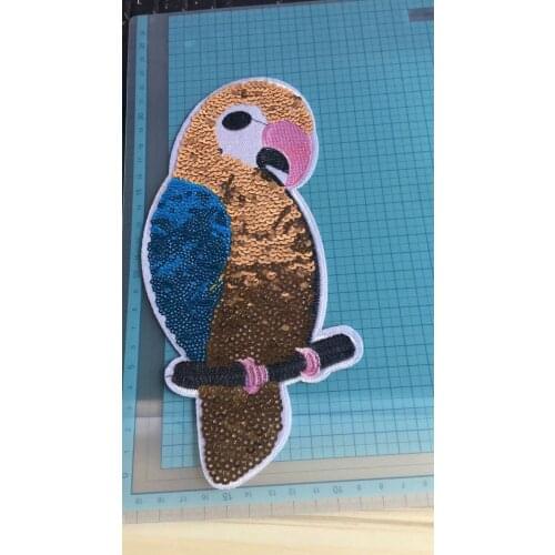 DD A noble Sequin patch for clothes big DIY parrot patch sewn in color patterned jeans embroidery 11.5*28.5 cm