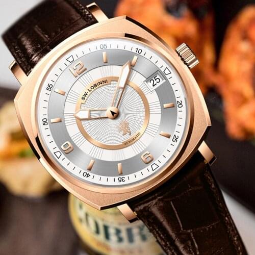 Lobinni Watch Mens Automatic Mechanical Movement Shock-resistant Luminous Casual Fashion 50M Waterproof Mechanical Watches Male