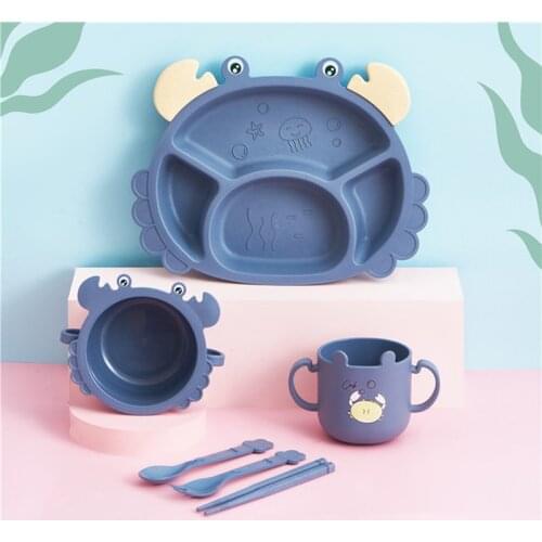 Baby Tableware 6 Piece Set Childrens Dinner Plate Grid Home Creative Cartoon Environmentally Friendly Feeding Dishes