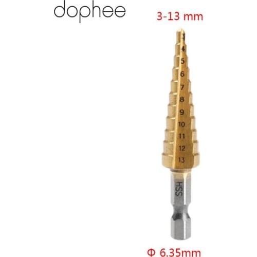 Dophee 3-13mm Woodworking Tools Hole Cutter for Metal Drilling Power Tools Titanium Step Cone Drill Bit HSS Steel Large Step 1PC