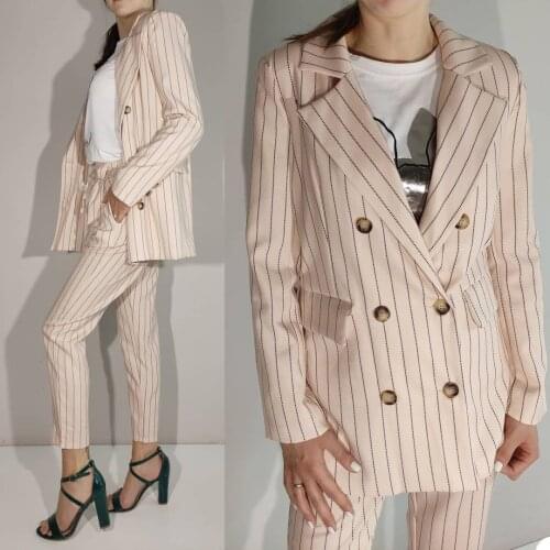 Elegant Pink Pinstripe Women Suits Red Carpet Fashion Evening Party Prom Blazer Office Lady Outfit Tuxedos (Jacket+Pants)