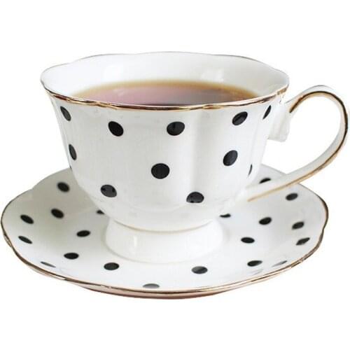 Europe Noble Bone China Striped Wave Point Coffee Mug Saucer Set 200ml Luxury Ceramic Mug Top-grade Porcelain Tea Cup Cafe Party