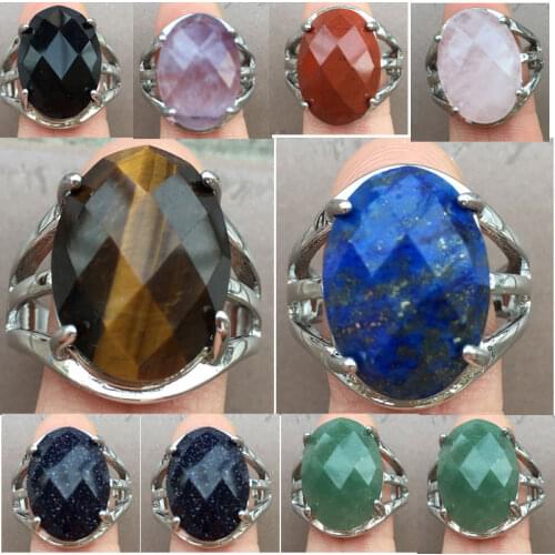 Faceted Aventurine Tiger Eye Crystal Blue Sand Carnelian Oval Bead Ring Adjust Size 7~12" WB827