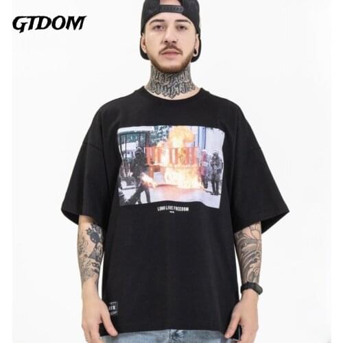 GTDOM Mens Summer 2021 Fashion Popular Logo Fashion Hip Hop Overrze Printed Cotton Short-sleeved Loose Fashion Mens T-shirt