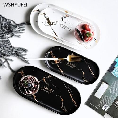 Direct Nordic Marble Pattern Phnom Penh Ceramic Oval Disk Home Jewelry Necklace Earrings Storage Tray Dessert Cake Tray