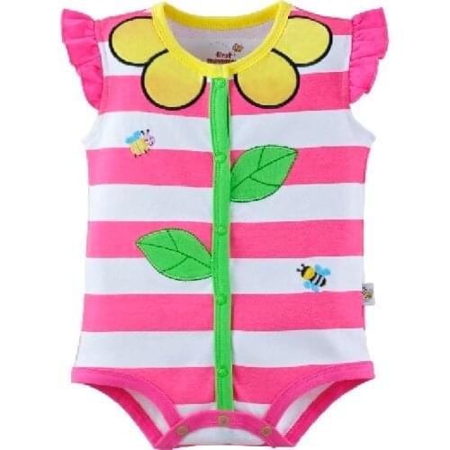 Hooyi Floral Stripe Baby Girls Bodysuits 100% Cotton baby girl clothes newborn jumpsuit ropa de bebe Infant Shirts