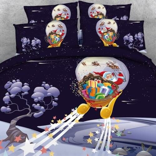 Goldeny 4 Parts Per Set Christmas Santa and His reindeer 3d Bedding set comforter bedding sets with Cover