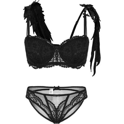 Ladies Sexy Angel Exquisite Embroidered Wings Underwear Set Half Cup Lace Bra+Panties 2 Pcs/Set 2021 New Arrival CYHWR