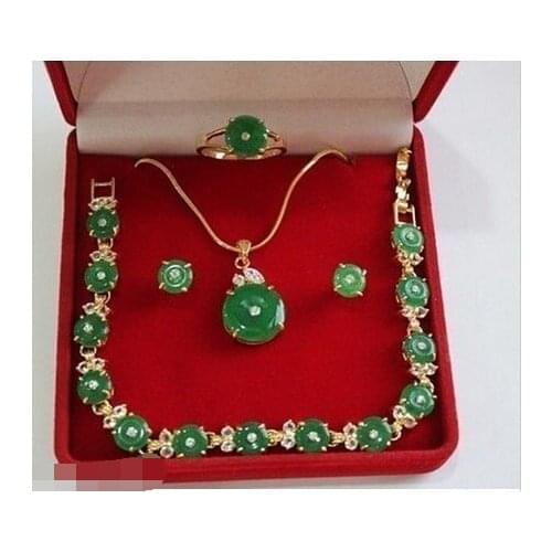 Pretty real nature green emerald jade necklace bracelet earring
