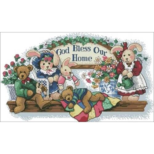 Bunny and bear patterns counted 11CT 14CT 18CT DIY Cross Stitch Sets wholesale Cross-stitch Kits Embroidery Needlework