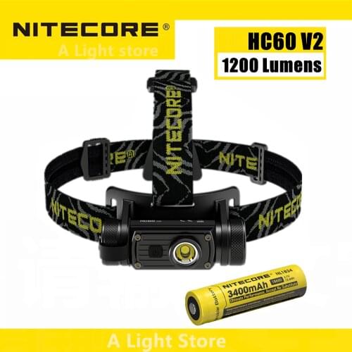 Nitecore HC60 Headlamp 1000 Lumens CREE XM-L2 U2 LED USB Rechargeable with 3400mAh 18650 Battery EDC flashlight