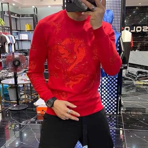 Autumn and winter mens new fashion personality diamond sportswear casual slim pullover casual sportswear