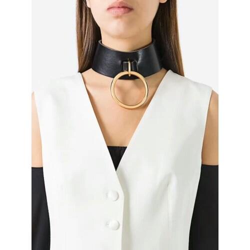 New Arriva Fashion Punk Gothic Leather Big O Round Circle Pendant Choker Adjustable Necklace For Women Collar Jewelry