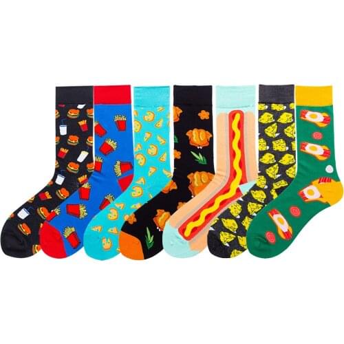 Peonfly Funny Harajuku Men Food Hamburg Pizza Cute Happy Socks Colorful Combed Cotton Sokken Calcetines Hombre