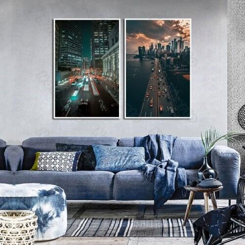 City Landscape Canvas Painting Poster and Print Night View Lights of City Clusters Buildings for Home Rooms Gallery Wall Decorat