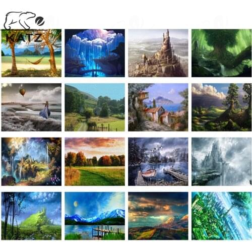 Landscape Oil Painting Art Diamond Painting Cross Stitch Fortress Cartoon Field Path Picture Diamond Mosaic Embroidery Home Deco