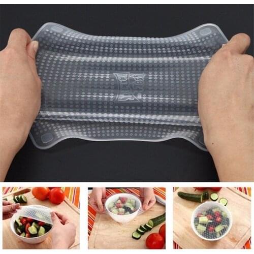 4pcs/set Plastic Silicone Food Bag Wraps Seal Cover Reusable Vacuum Lid Stretch And Fresh Bees Wax Wrap Environmentally Friendly