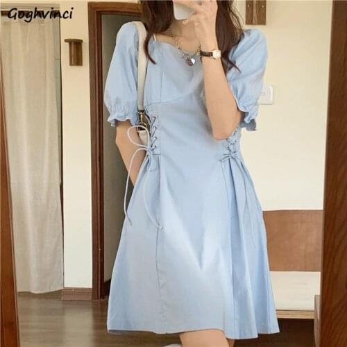 Dress Women Fashion Elegant Lady Feminine Bandage Leisure Summer Short Sleeve Korean Style Casual Chic Pure Vestido Party Femme