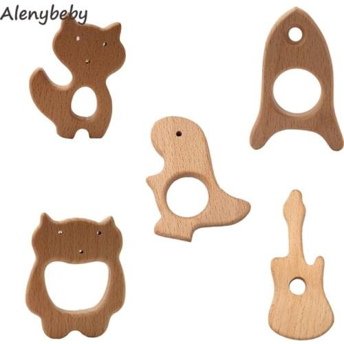 Natural Wooden Fox Shape Teether DIY Kids Teething Beads chew Necklace Nursing Tooth