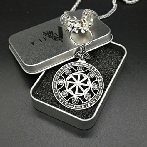 Drop Shipping Wolf Head Rune Vegvisir Aegishjalmur kolovrat rus tar spiriual pendant necklace Viking