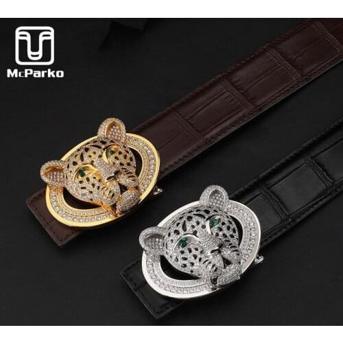 McParko Nile Crocodile Belt Luxury Men Belt Genuine Leather High-end Croc Skin Waist Belt For Jeans Fashion New Leopard Buckle