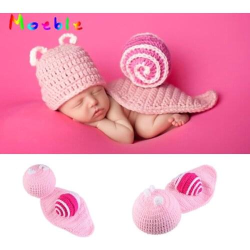 Pink Snail Newborn Photo Props Crochet Baby Animal Costume for Photo Shoot Knitted Infant Hat Coming Home Outfits Baby Clothes
