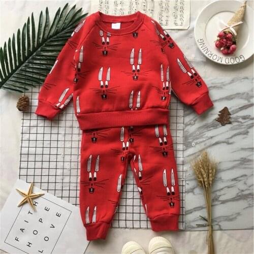 Tonytaobaby Autumn and Winter New Style Baby Boys and Girls Fleece Rabbit Red Upper and Lower Suit