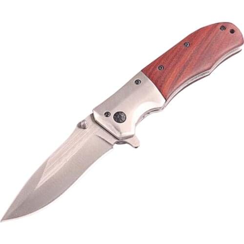 High Quality Flipper Folding Knife 440C Satin Blade Wood + Stainless Steel Handle CK003
