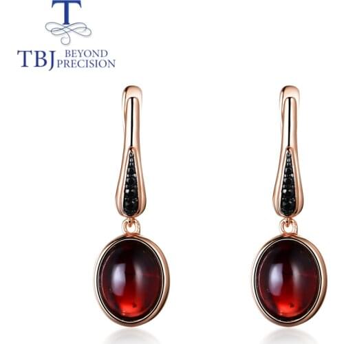 TBJ,2021 new dark red garnet clasp earring oval 8*10mm 7ct mozambique Garnet gemstone fine jewelry 925 sterling silver rose gold