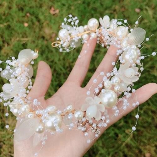 Bride Wedding Hairband Handmade Flower Faux Pearl Crystal Bridal Headband Women Tiara Headwear Children Ladies Hairs Accessories