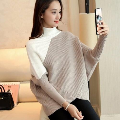 Womens Sweater 2019 New Fashion Pullovers High Quality Turtleneck Batwing Sleeve Oversized Knitted Christmas Sweater Pull Femme