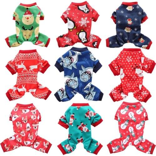 Winter Warm Dog Clothes Christmas Theme Pattern Dog Jumpsuits Romper Pajamas Costume Puppy Apparel Teddy Cat Chihuahua Clothes